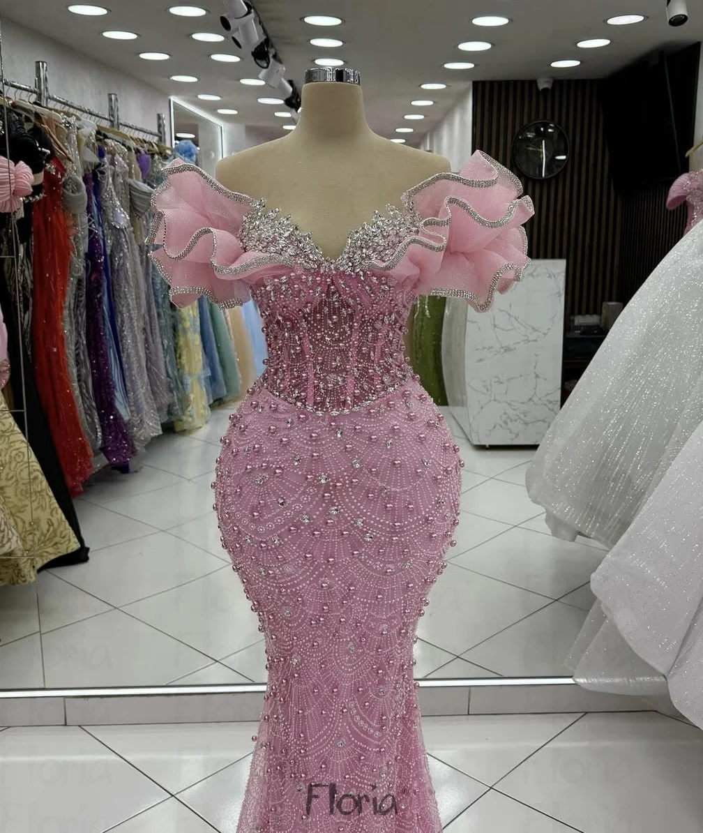 Bébé rose paillettes perles embelli robes de bal de luxe Cocktail robe de soirée femmes anniversaire robe de célébrité personnalisé