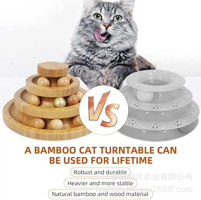 Juguete interactivo de madera para gatos con pista multi-niveles y bola - imagen 3
