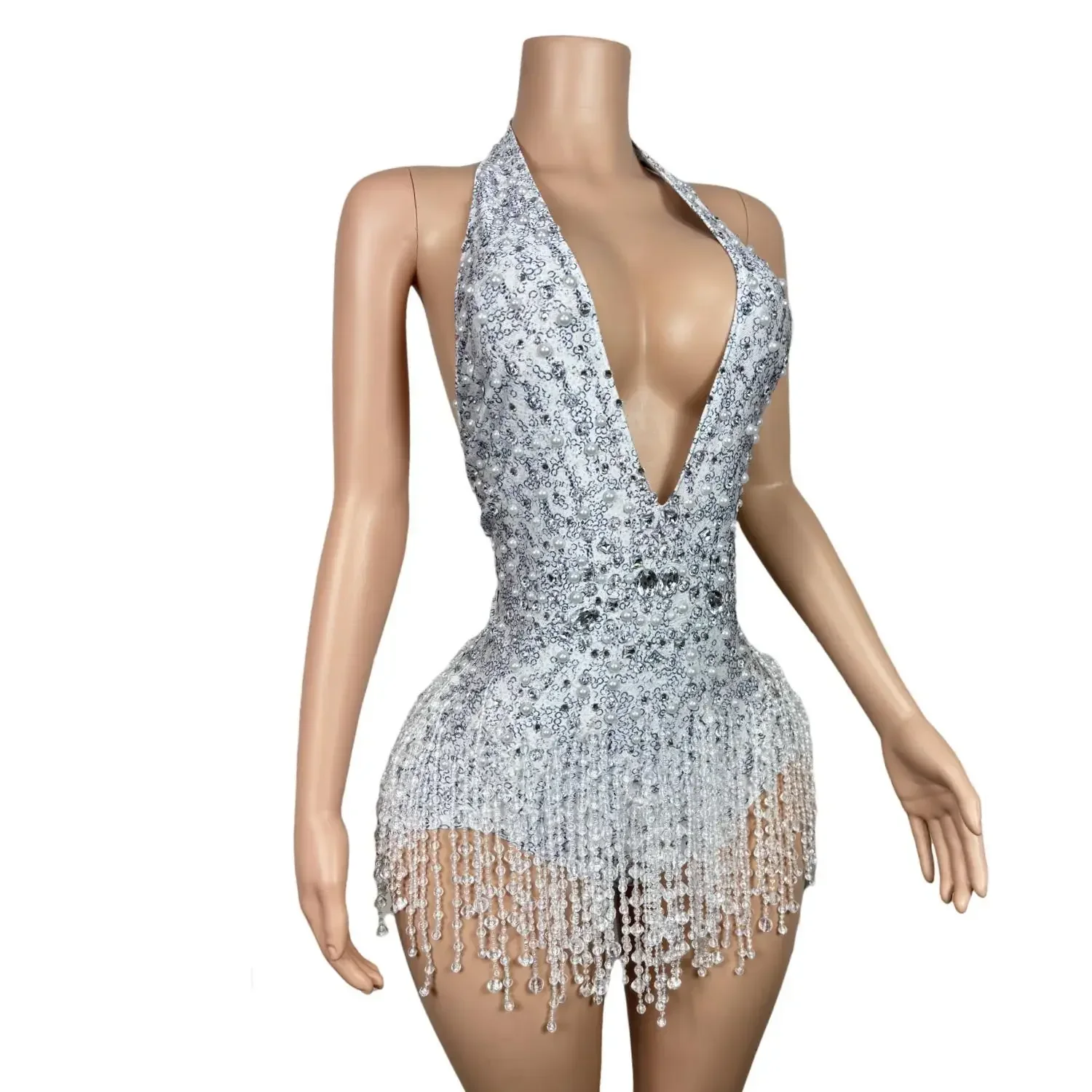 Sparkly Crystals Bodysuit Women Sexy V-Neck Leotard Party Dance Costume Celebrate Dress Outfit Female Bar Dance Stage Bingzhui