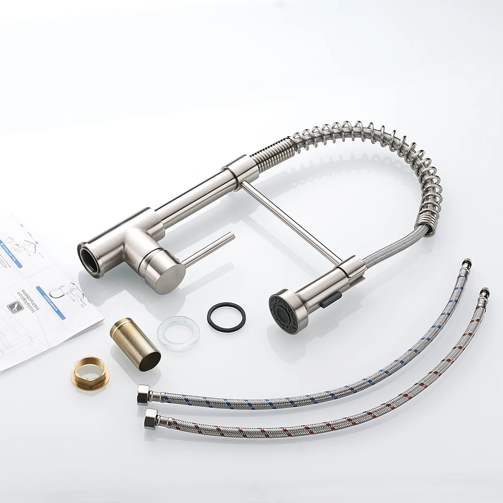 Multifunctional Spring Kitchen Faucet, Stainless Steel Dual Flow Hot Cold Water Tap for Sink