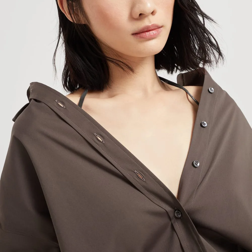 

Early Autumn High-Quality Light Luxury Fashion Casual Versatile Temperament Coffee-Colored Shirt Slim Fit Top For Women