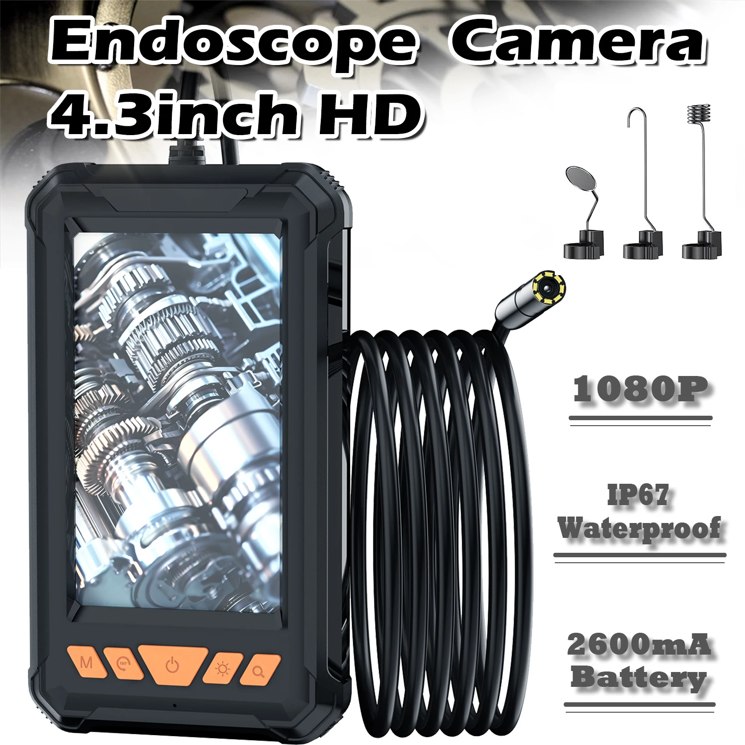8mm 1080P Automotive Piping Sewer Drain Inspection Camera Endoscopic Endoscope Camera With Screen For Cars Industrial Waterproof