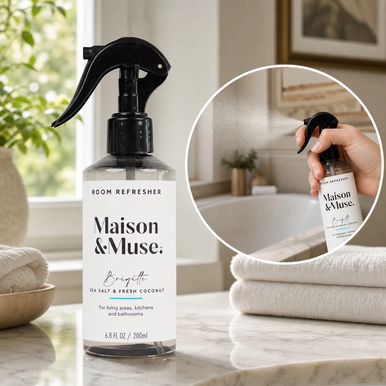Sea Salt And Fresh Coconut Air Freshener Spray 6.8 Fl Oz, Room Deodorizer Mist For Home Bathroom Office