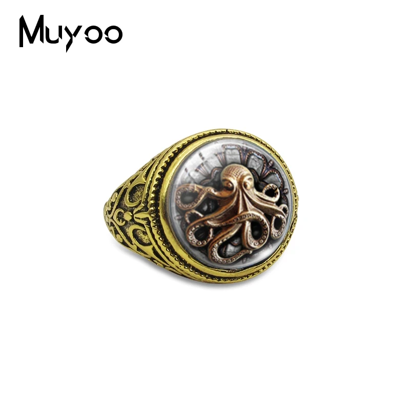 New Arrival Cthulhu Symbol Jewelry Glass Cabochon Vintage Rings Handmade Jewelry Steampunk Terror Octopus Antique Alloy Rings