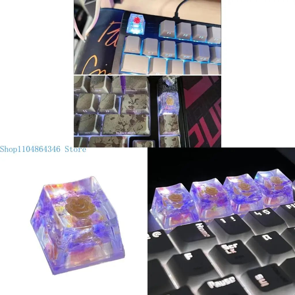 

OEM-высота с цветком, элегантные колпачки для клавиш из смолы с цветком камелии и подсветкой, 1 шт., для настройки механической клавиатуры