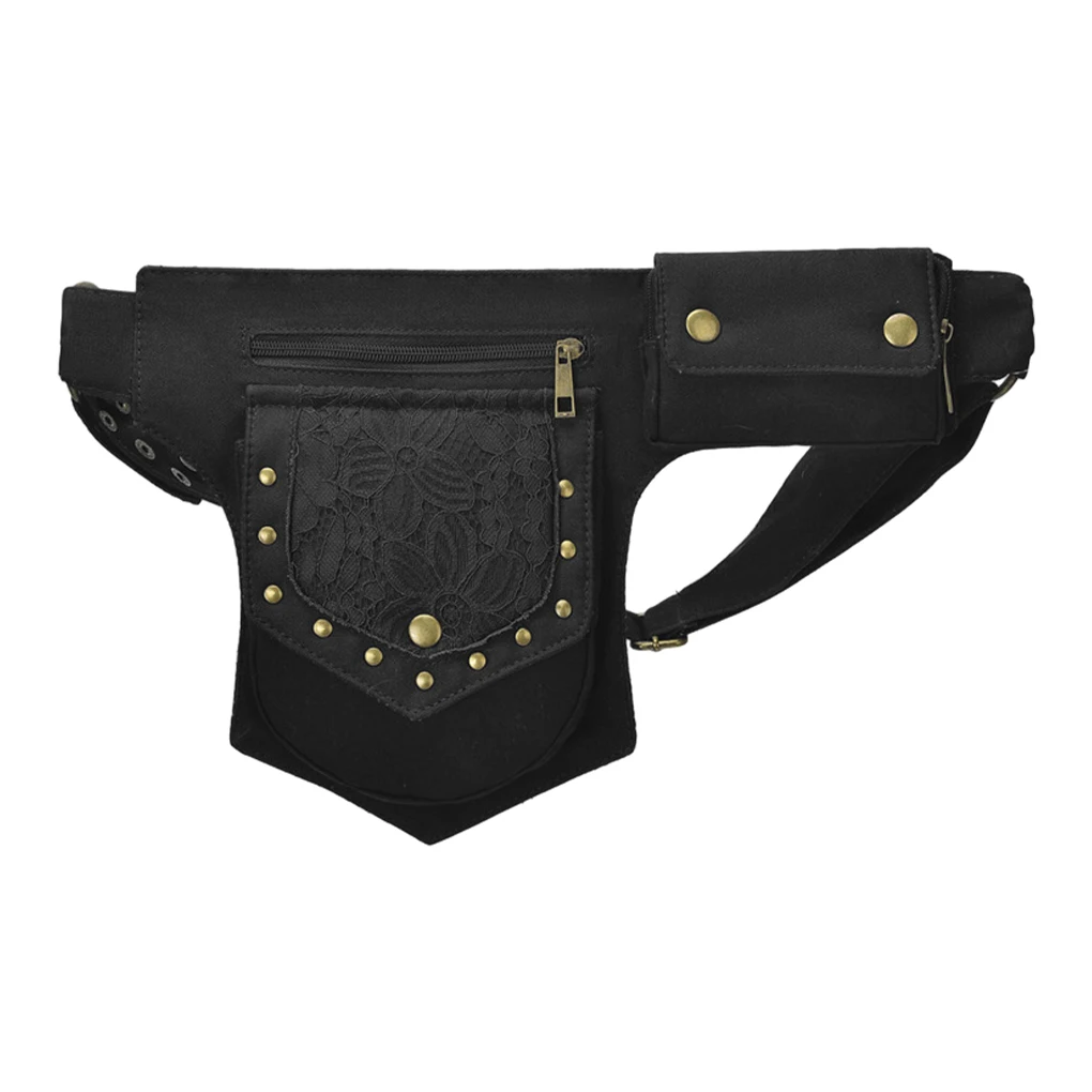 Polyester Stylish Rivet Steampunk Utility Hip Belt Bag Waist Pack Waist Bag Wallet Pocket Boho Purse for women