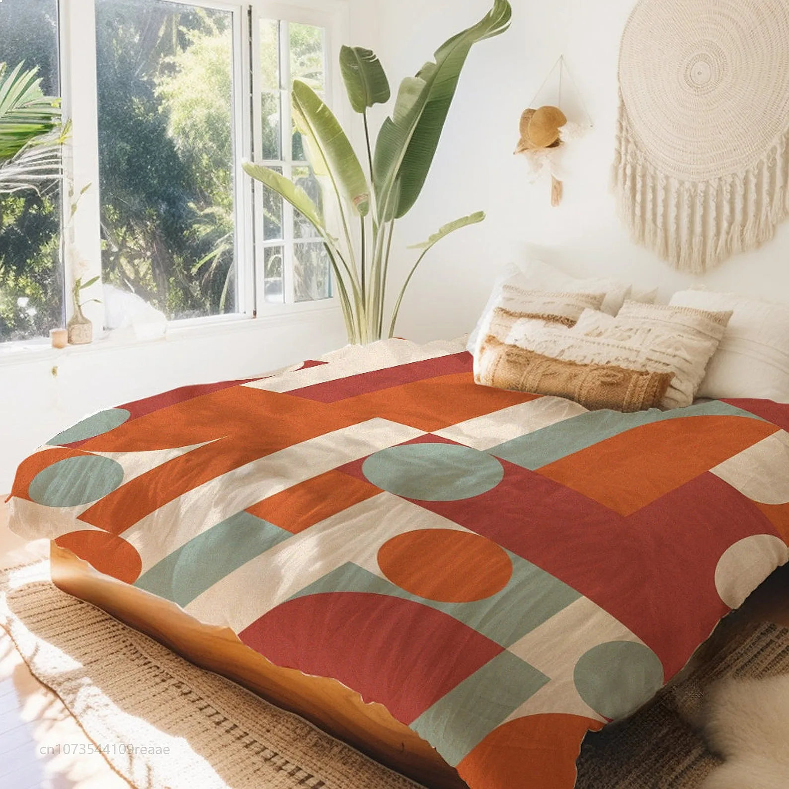 Mid Century Modern Retro Orange Terracotta Sage Green Duvet Cover Set