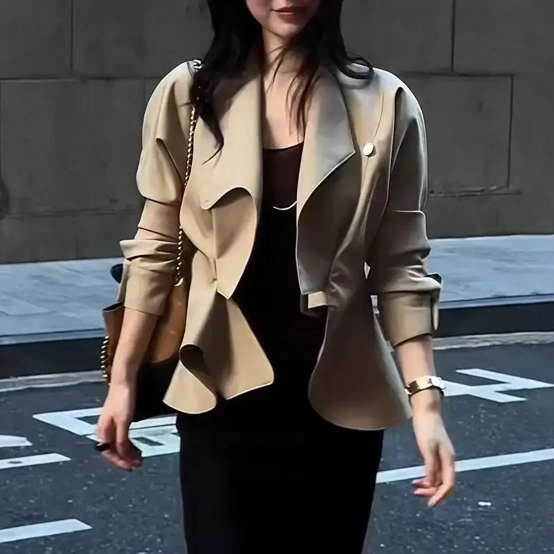 BJTZ Temperament Office Lady Designer Versatile Irregular Short Trench Jacket For Woman 2025 Autumn New Outwear Female Clothing