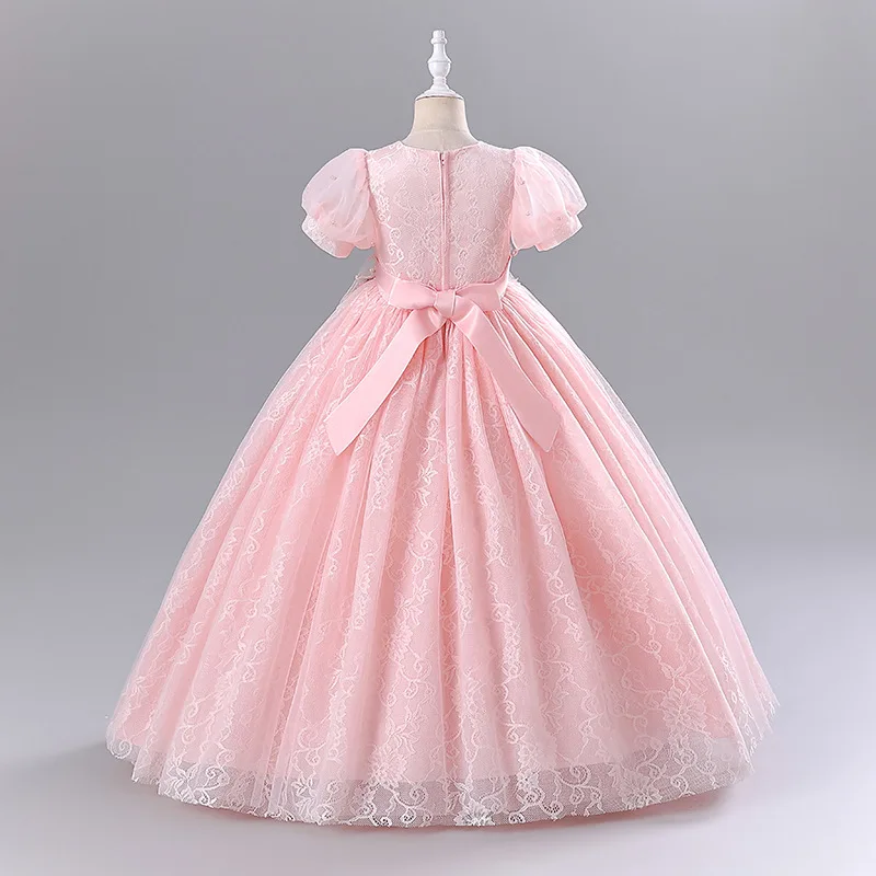 Fashion Flower Girl Dresses for Weddings Mesh Lace Short Sleeve Girls Sequin Dress Summer Children Evening Dresses 3-13 Years