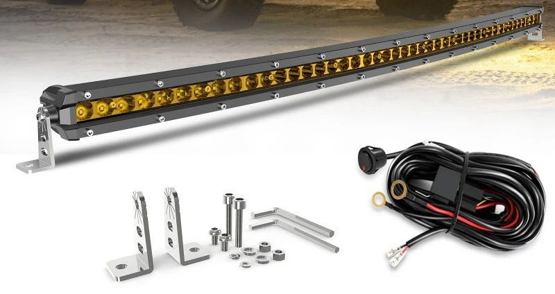 38" 44" 50Inch Amber LED Light Bar Yellow Lens Off Road Driving Lights for Pickup SUV Fog Overland on Front Bumper Roof Mount