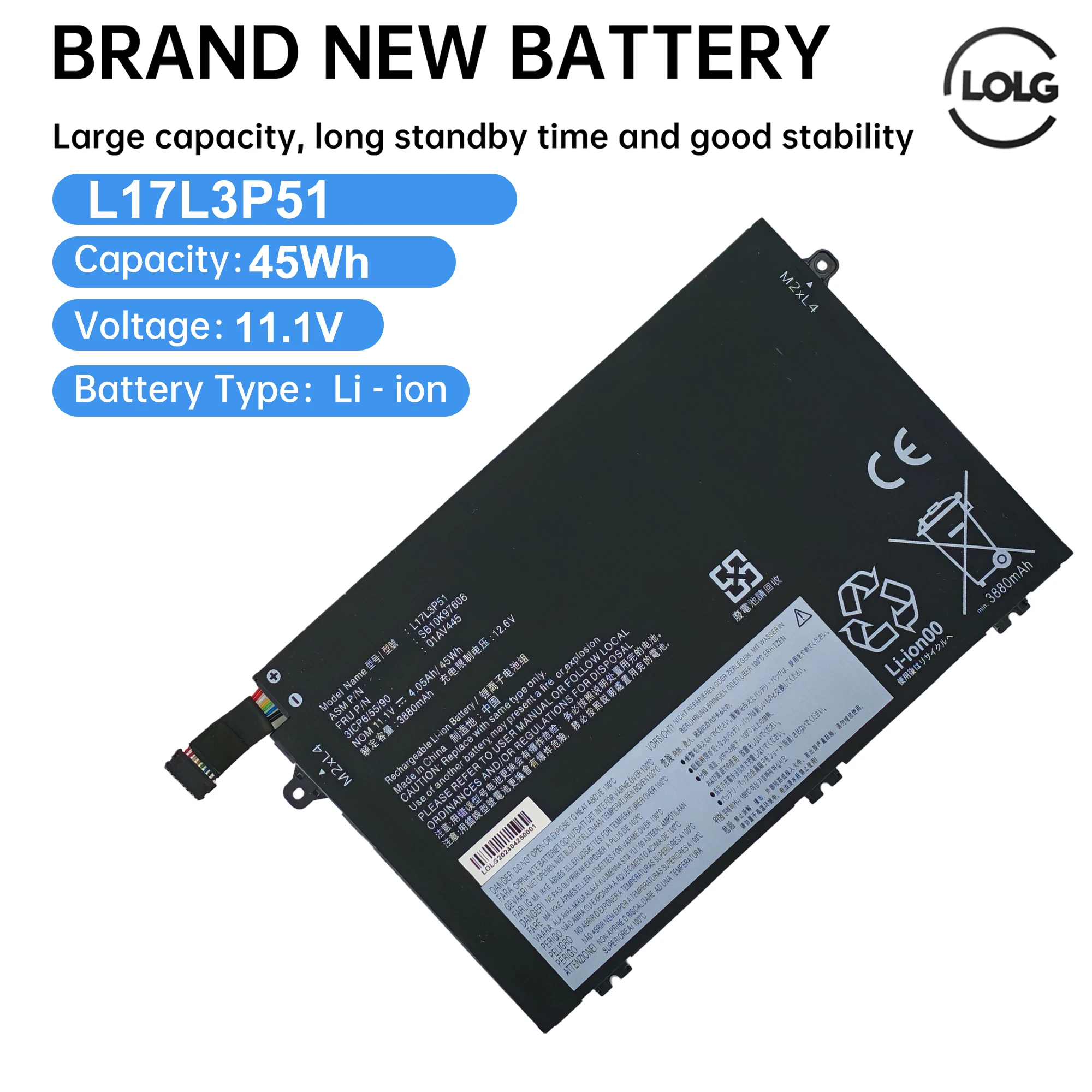 

L17L3P51 Аккумулятор для ноутбука Lenovo ThinkPad E15 E480 E490 E495 E580 E585 E590 E595 Series 01AV445 L17M3P52 SB10K79606
