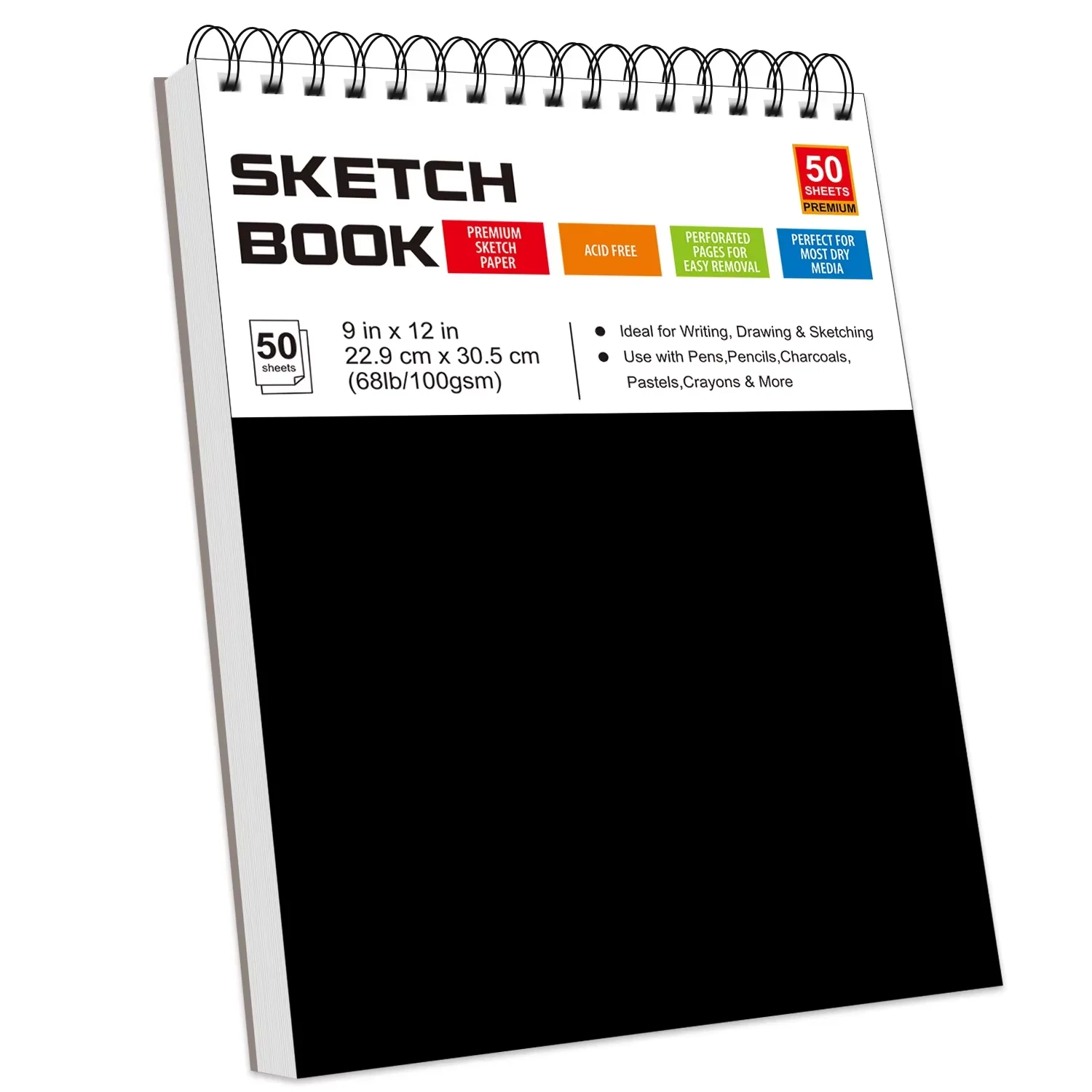 Cuaderno de bocetos de 9 "x 12", cuaderno de bocetos en espiral superior, almohadilla de papel de dibujo de 68 libras/100 g/m2 y papel para bocetos, paquete de 1 bloc de bocetos para dibujar, etc.