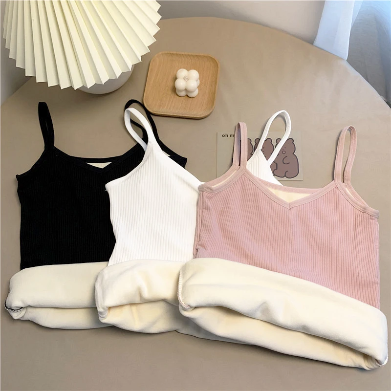 Women Winter Warm Underwear Solid Color Thermal Casual Nightwear Sexy Elasticity Female Thin Velvet T-Shirt Sleeveless Tops New