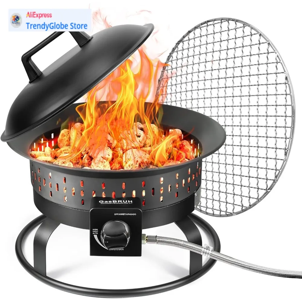 

Портативная пропановая костра для улицы с грилем, крышкой и ручкой для переноски — камин на 60 000 БТЕ