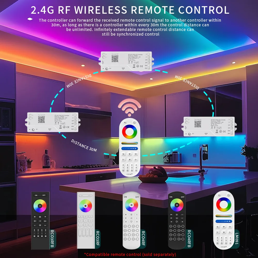 Світлодіодний контролер Tuya 2.4G WIFI Вбудований модулятор світла з кількома музиками Працює з керуванням Google Home Alexa RGBIC RGB LED Strip