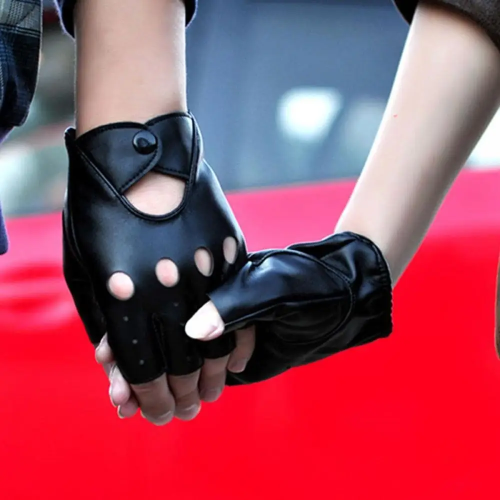 Gants sans doigts en cuir PU pour la conduite, demi-doigt, noir, chaud, mignon