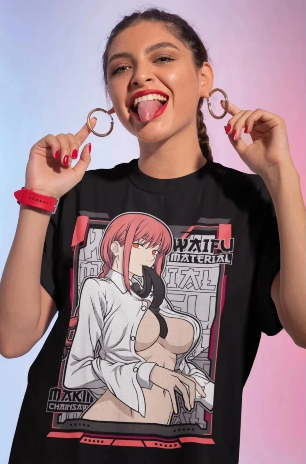 2026 Anime Chainsaw Man T-shirt Unisex Cotton Short Sleeve Tee Makima Waifu Frame Character Print Oversized Streetwear Top
