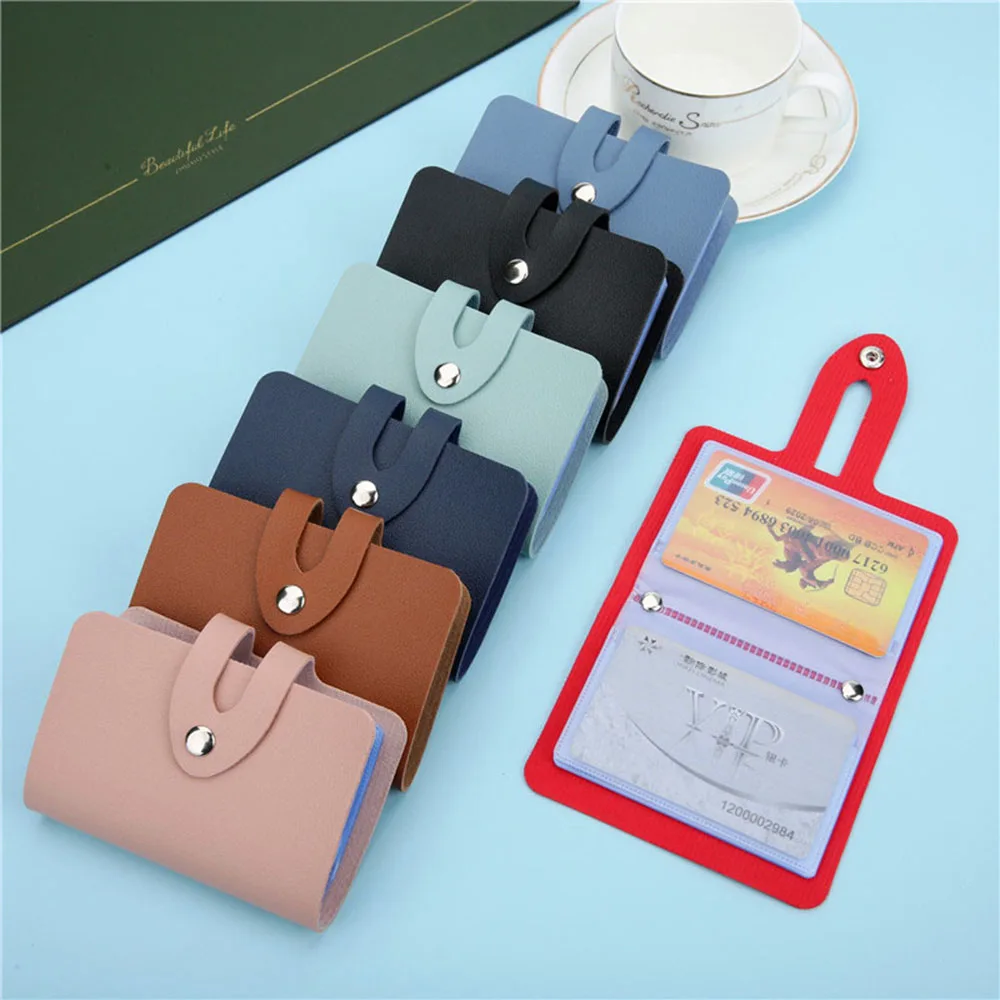 

Business ID Card Storage Holder Bag PU Leather Students Worker Nurse Credit Bank Card Protective Cover 24 Slots Snap Card Bags