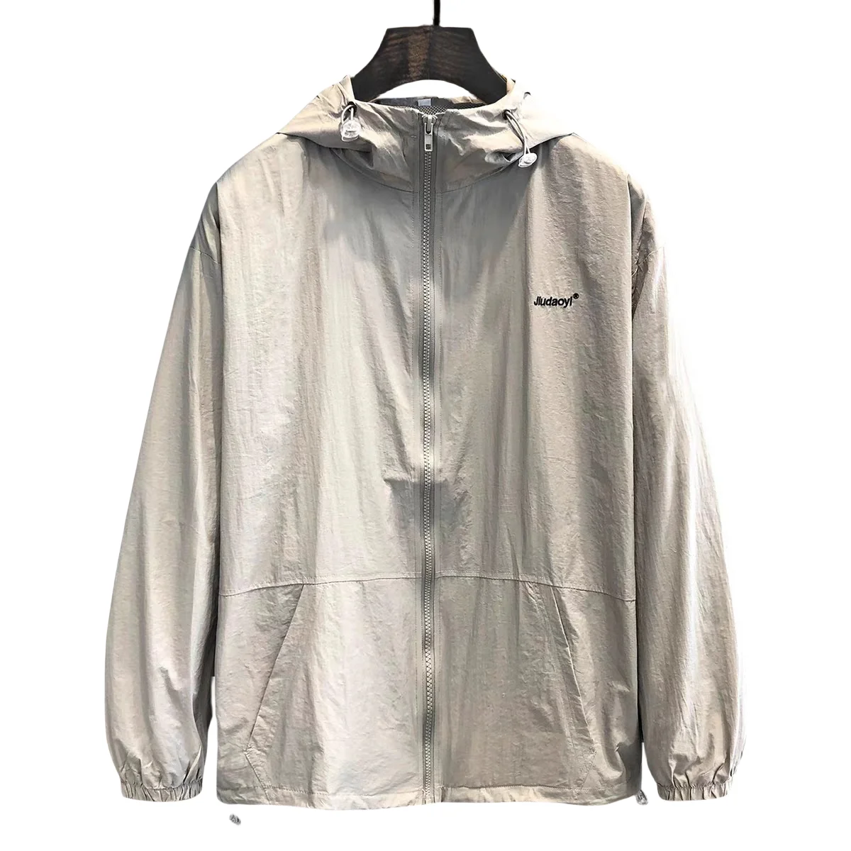 

Outdoor Ice Silk Cool Feeling Sun Protection Clothing Men's Summer Ultra-Thin Casual Jaet with Hood Embroidery Trendy