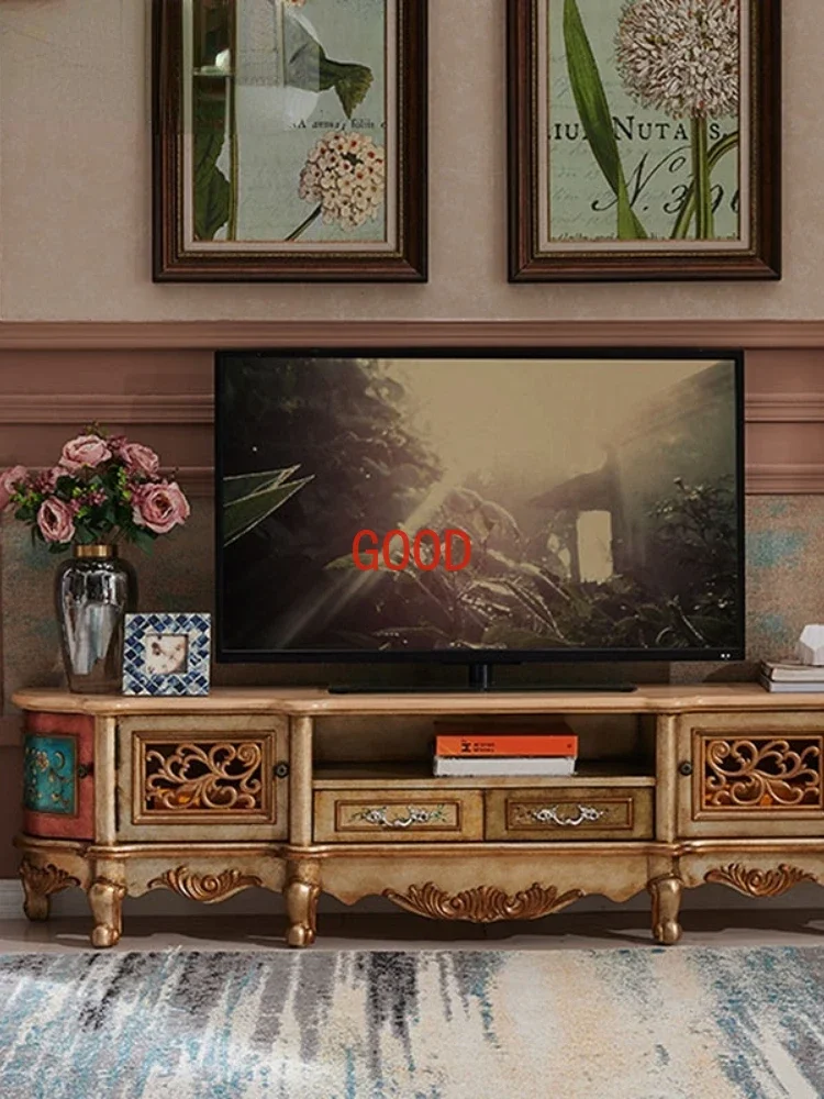 ~European TV Cabinet Living Room Solid Wood American Painted TV Cabinet TV Cabinet Living Room Furniture