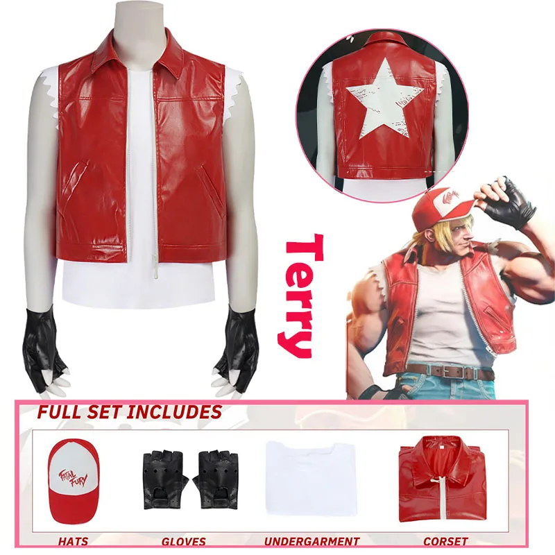 kof-terry-cosplay-costume-nice-stitching-outfit-with-fatal-fury-hat-red-leather-vest-with-star-male-for-women-role-play-party