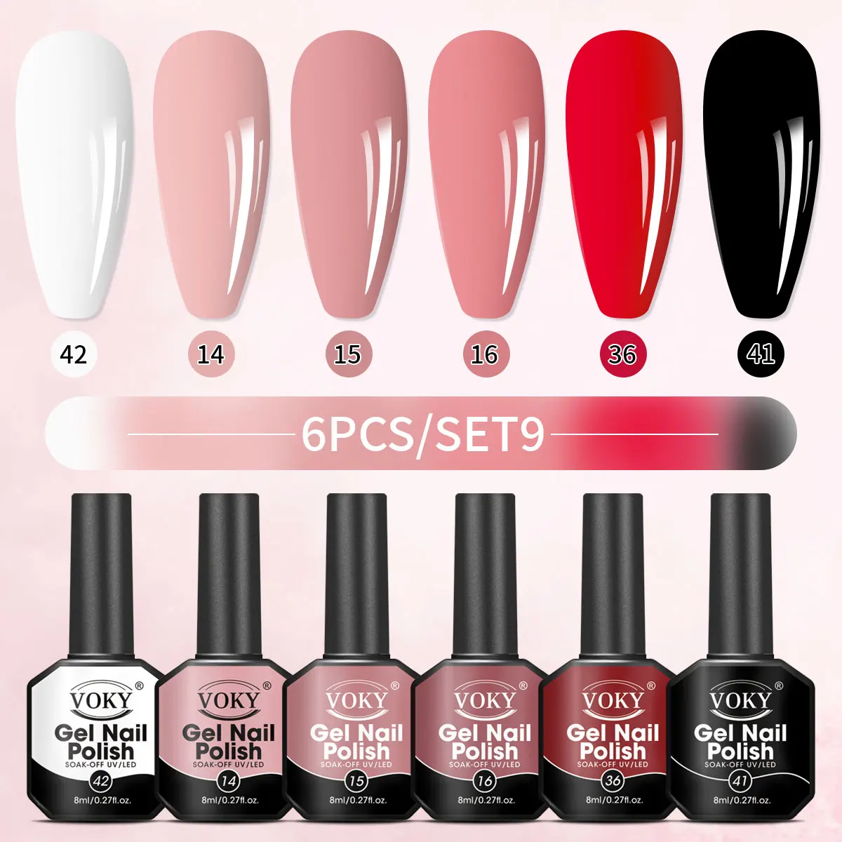 VOKY Conjunto de 6 garrafas de esmalte em gel diamante de 8ml, cada garrafa contém 0,27 onças, sem álcool, conjunto de casaco de base para unhas DIY