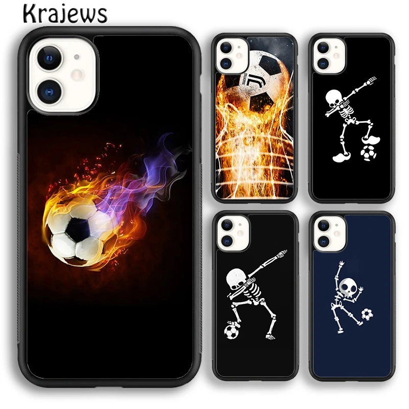 Krajews Fire Football Skeleton Soccer Ball Phone Case Cover For iPhone 16 15 14 plus XS XR 11 12 mini 13 pro max