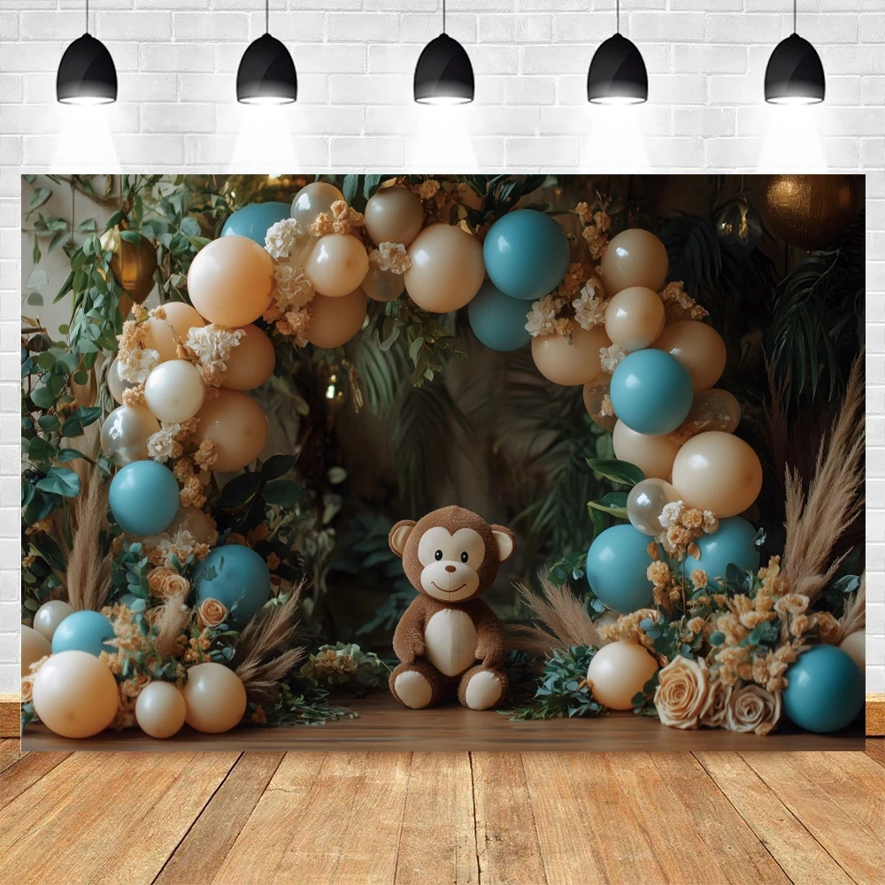 Jungle Animals Baby 1st Birthday Backdrops Photography Party Decor Newborn Portrait Photographic Background Photo Studio Props