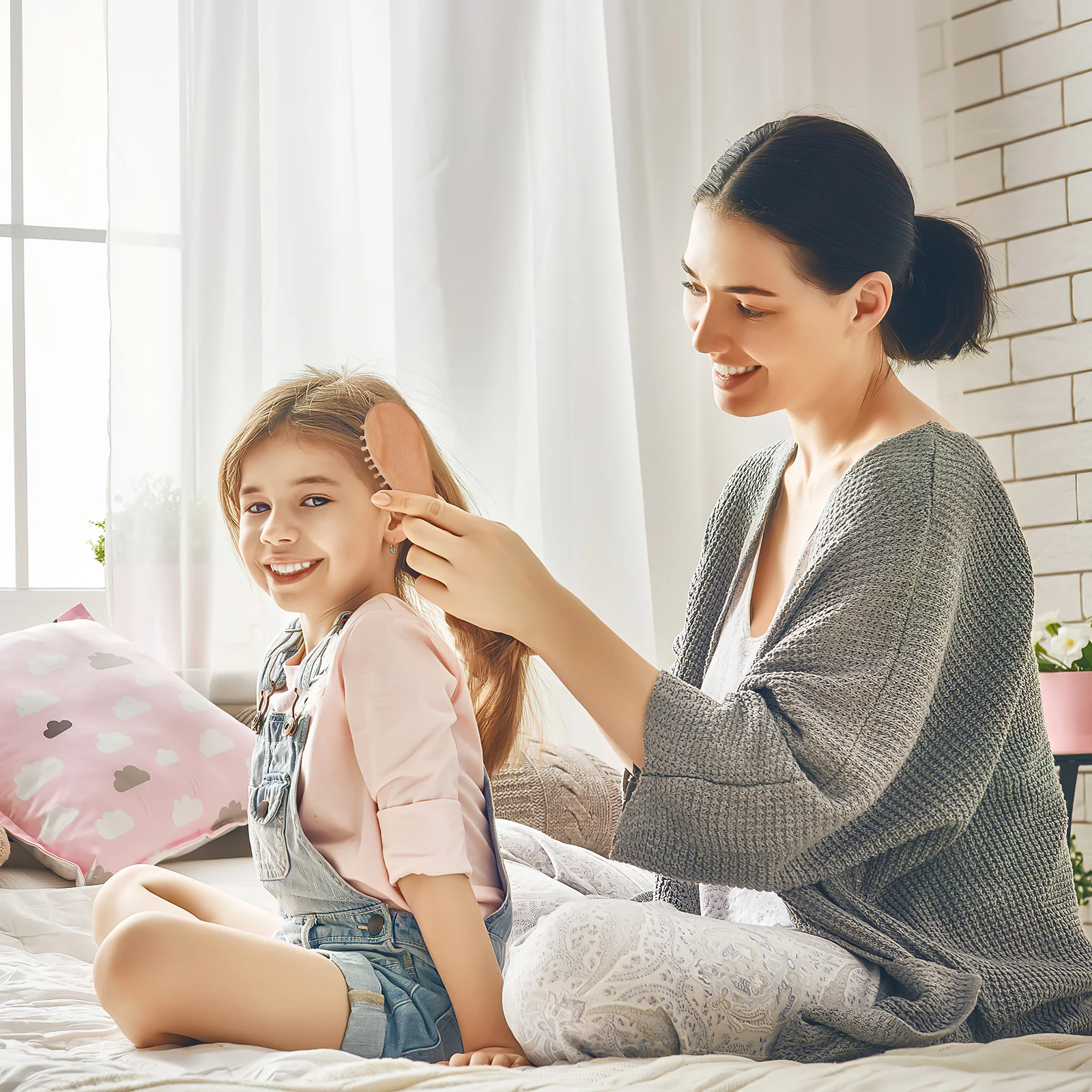 3Pcs Airbag Comb Wooden Hair Brush Set with Massage Function for Scalp Care Detangling Portable Comfortable Use for All Hair