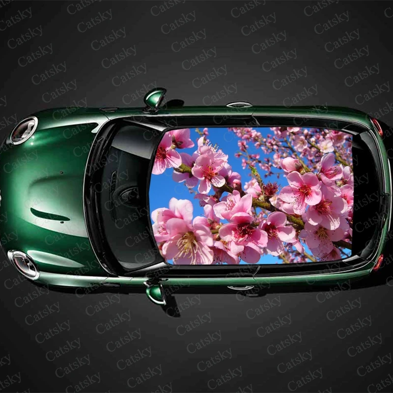 Cherry Blossom Print Car Roof Sticker Wrap Racing SUV Auto Accessories Packaging Painted PVC Car Hood Graphic Decal Decoration