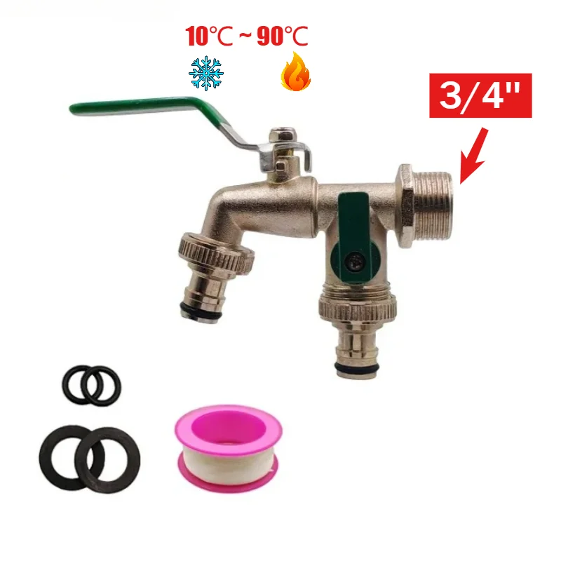 Heavy Duty 3/4'' Dual Outlet Faucet, Zinc Alloy 1-in 2-out Garden Hose Splitter