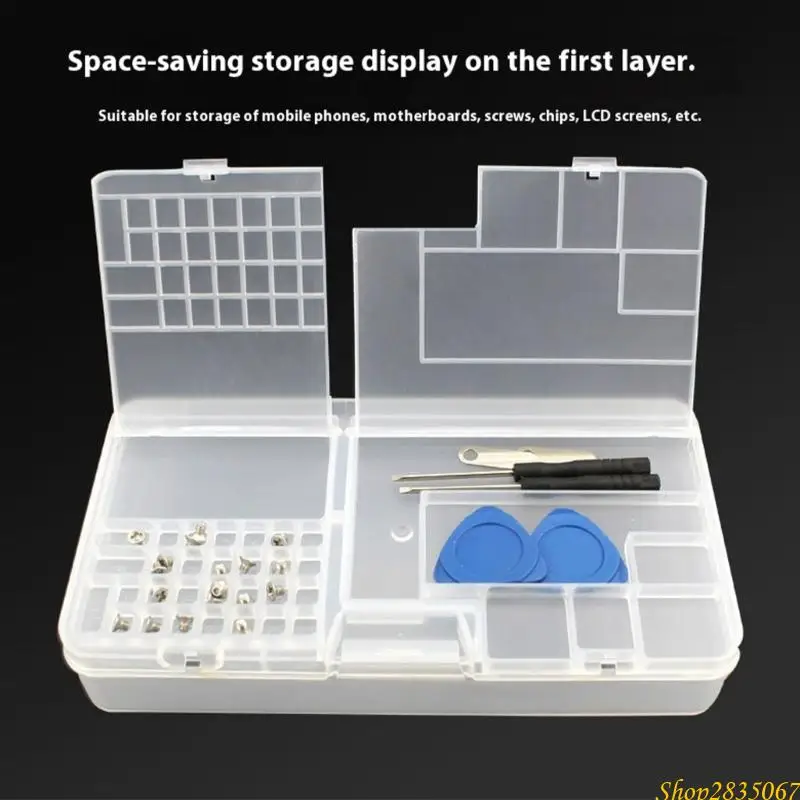 Clear Plastic Toolbox Storage Case Double Layer Storage Tray Visible Compartments Lightweight Repair Carriers 831F