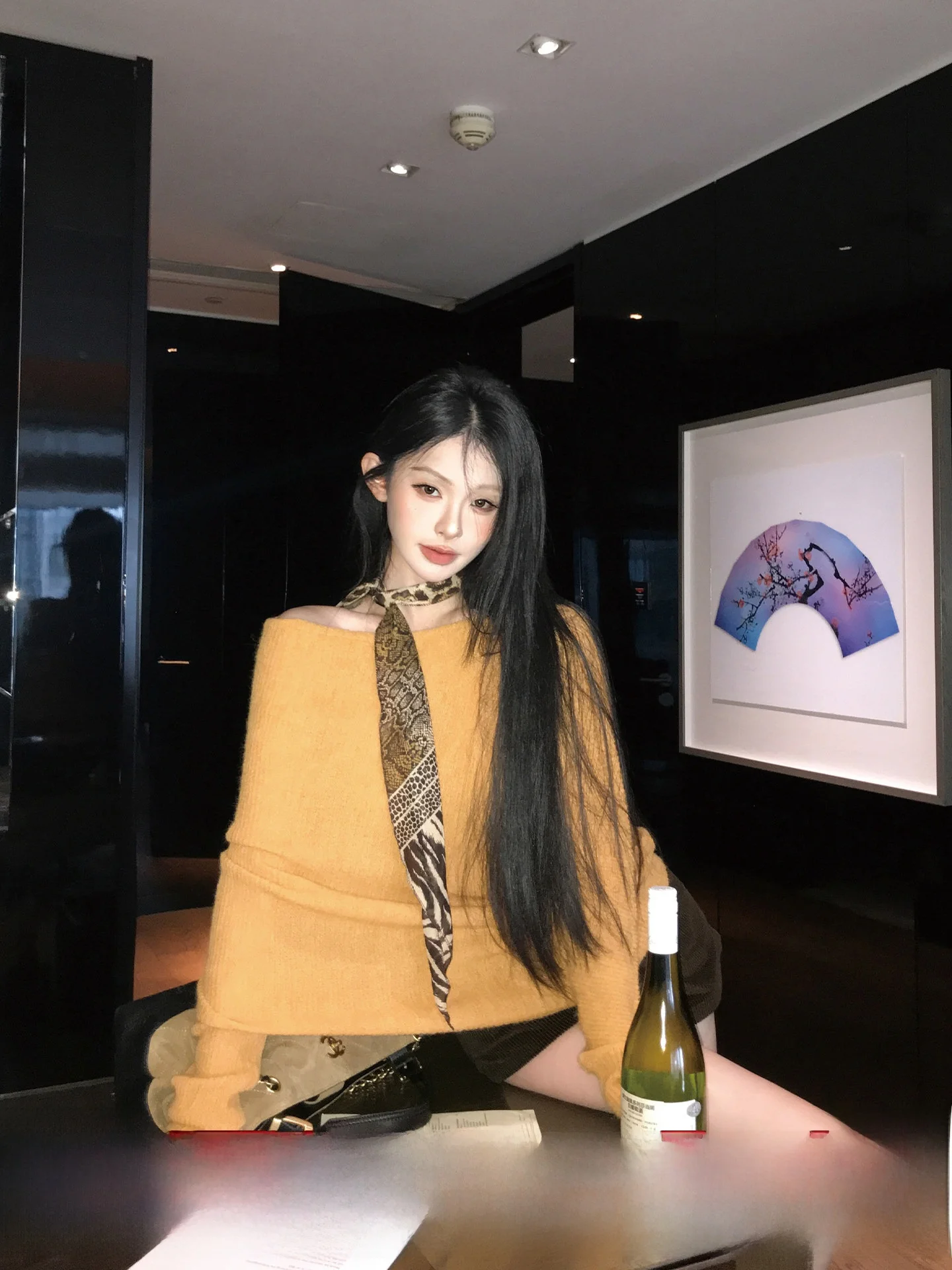 

Dopne Painting Lazy Aosphere oulder Slant Sweater Long Sve Soft Sle Korean Autumn Women's Loose Fit Pullover Top