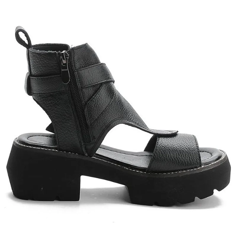 2022 New Summer Black Women Leather Sandals Cool Boots Platform Shoes Wedges Sandals Women Shoes Fashion Outdoor Sandals