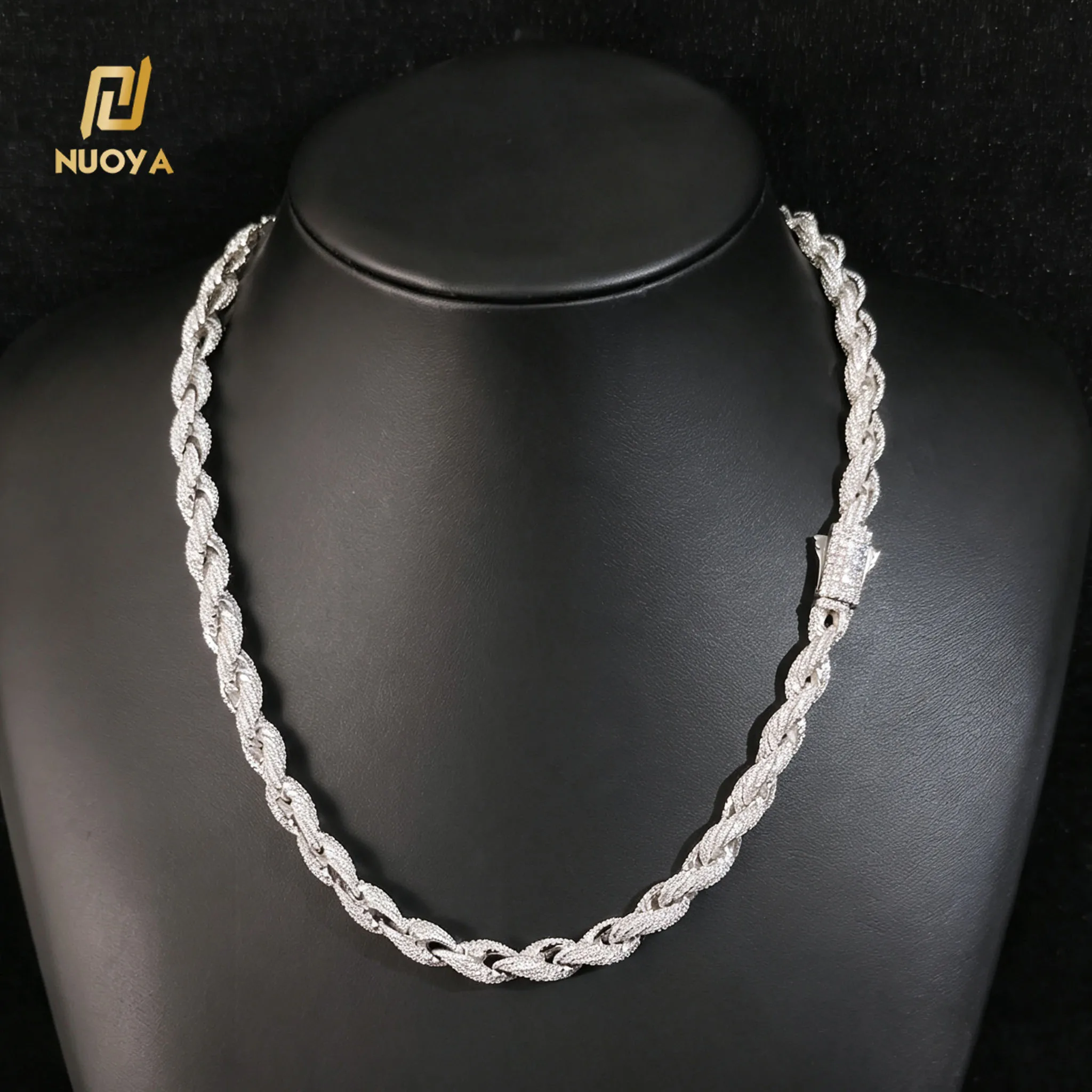 Luxury 8MM Twisted Rope Chain Necklace Brass Cubic Zirconia Sparkling Chain Hip Hop Fashion Jewelry For Men Women Holiday Gift