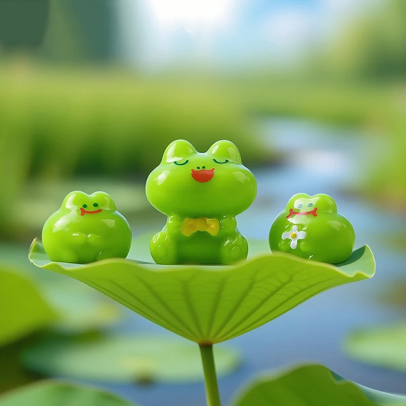 △5PCS Mini Cute Lotus Leaf Frog Resin Pendant Diy Handcrafted Jewelry Accessories Making For Earring Keychain Desktop Decoration
