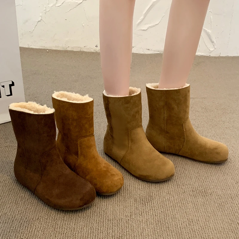 

2025 Suede Women Snow Boots Winter Short Plush Cozy Warm Women’s Ankle Boots Flats Walking Shoes Woman Lady Boots