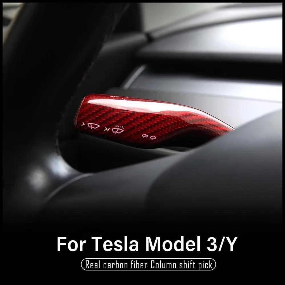 2pcs Real Carbon Fiber Column Shift Cover For Tesla Model 3/Y 2023 2022 Protective Cover Decorative Sticker Car Accessories