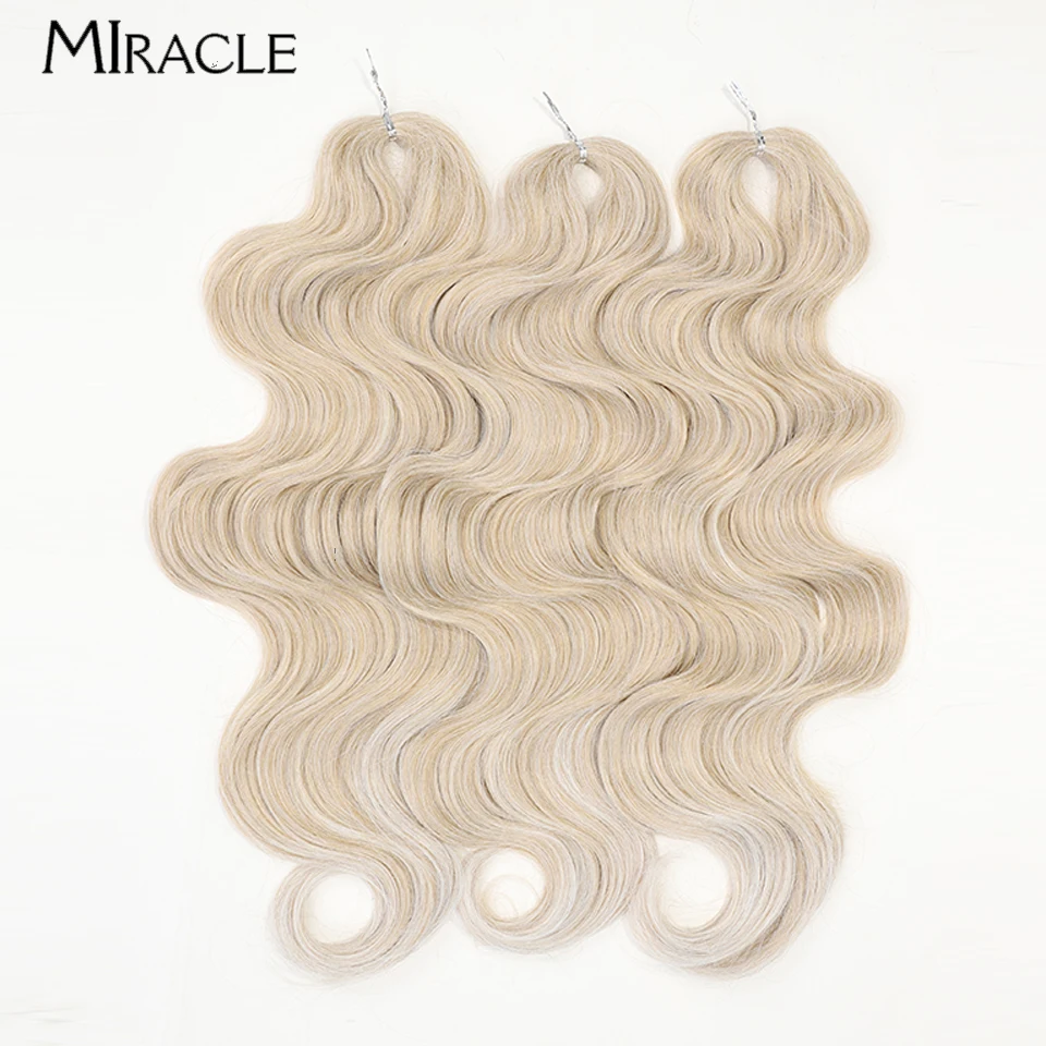 MIRACLE Body Wave Braiding Hair Extensions 24 Inch Crochet Braid Hair Ginger Blonde Wavy Synthetic Fake Hair Weaves Crochet Hair