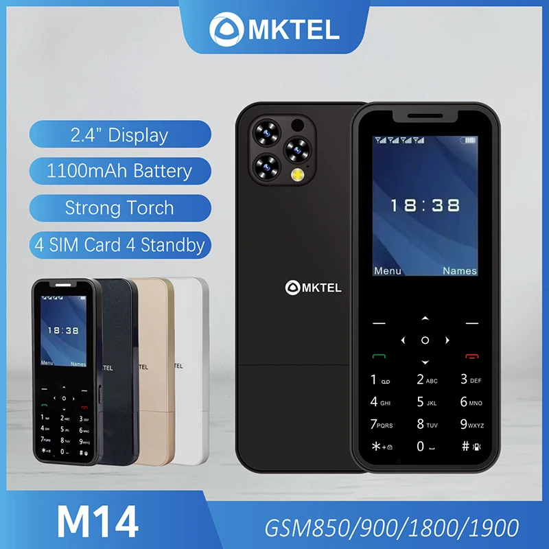 A14 M14 Quad SIM Quad Standby Feature Phone 2.4 Inch Screen Loud Speaker Flashlight 1150mAh Battery Cheap Basic Unlocked Mobile