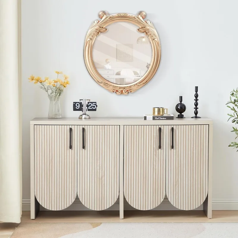 Рифленый буфет-буфет с местом для хранения вещей, Accent Credenza 4, изогнутые двери, регулируемые полки для кухни, гостиной