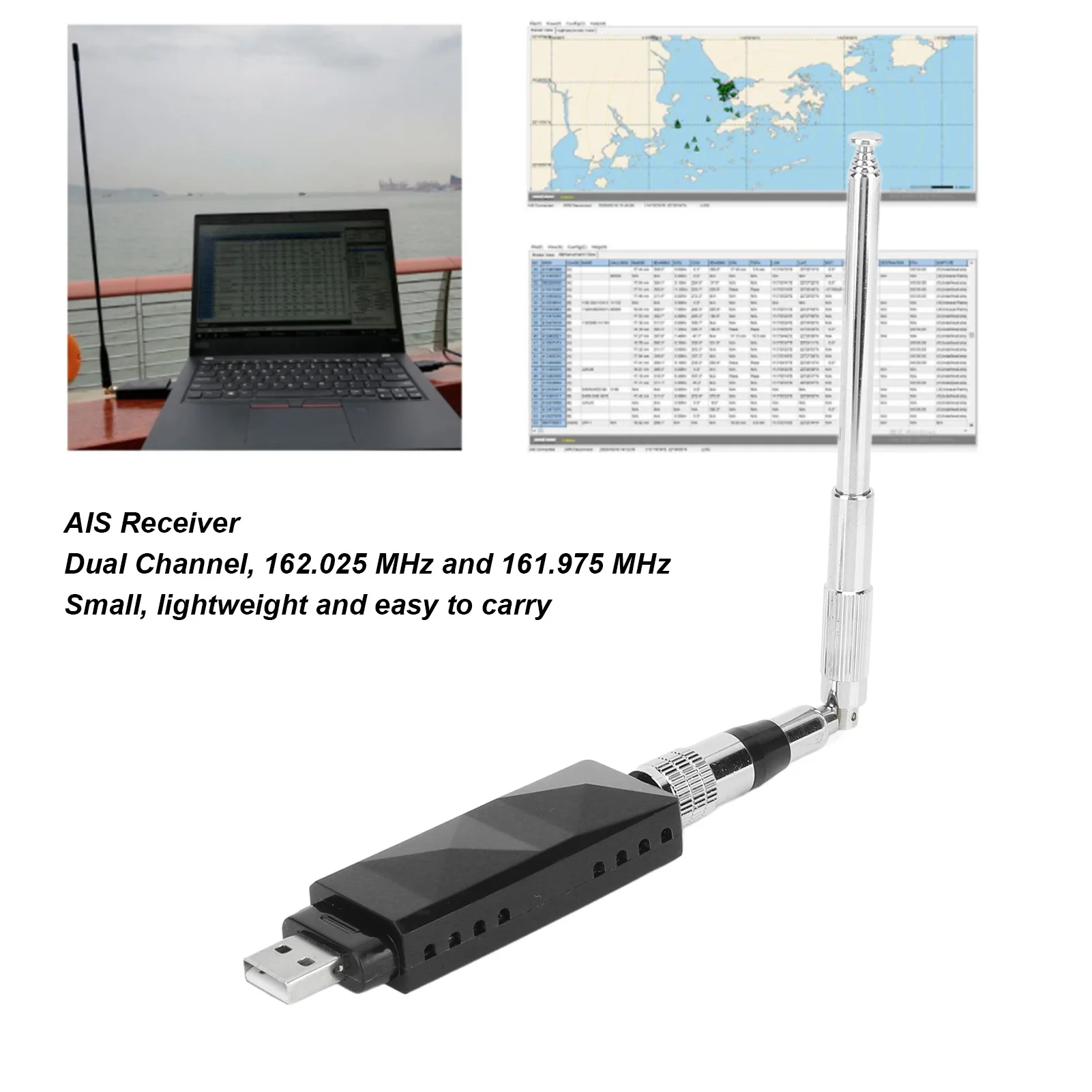 

Dual Channel AIS Receiver Dual Channel AIS Receiver USB Output with Antenna Stainless Steel Foldable Portable for Boat Marine
