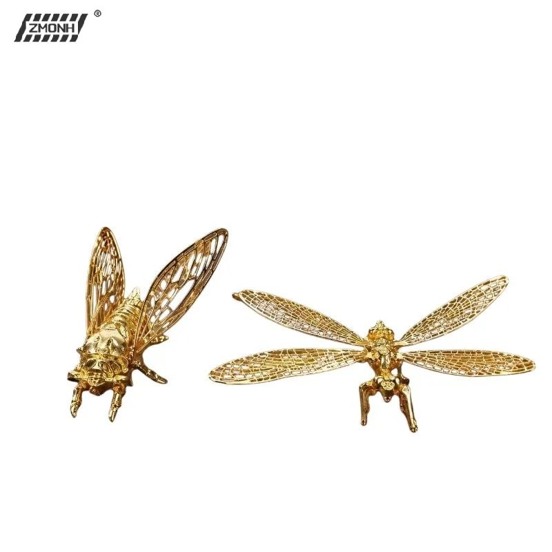 H Metal Cicada Ddragonflies Figurine Hollow Wing Metal Craft Ornament Mini Desktop Statue Fairy Garden Home Decor Party Gifts