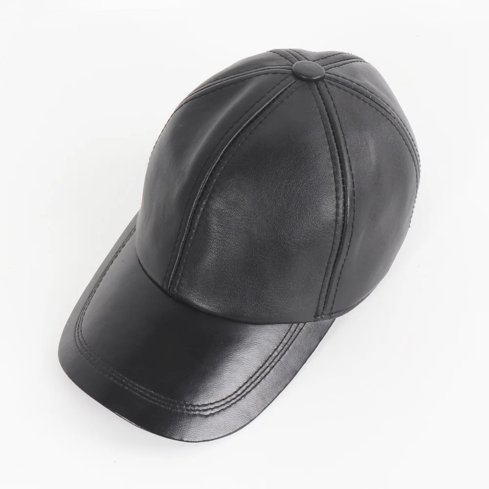 Men Real Sheepskin Leather Caps Male Casual Real Natural Sheep Skin Leather Baseball Hats New Fashion Fall Winter Leather Hat