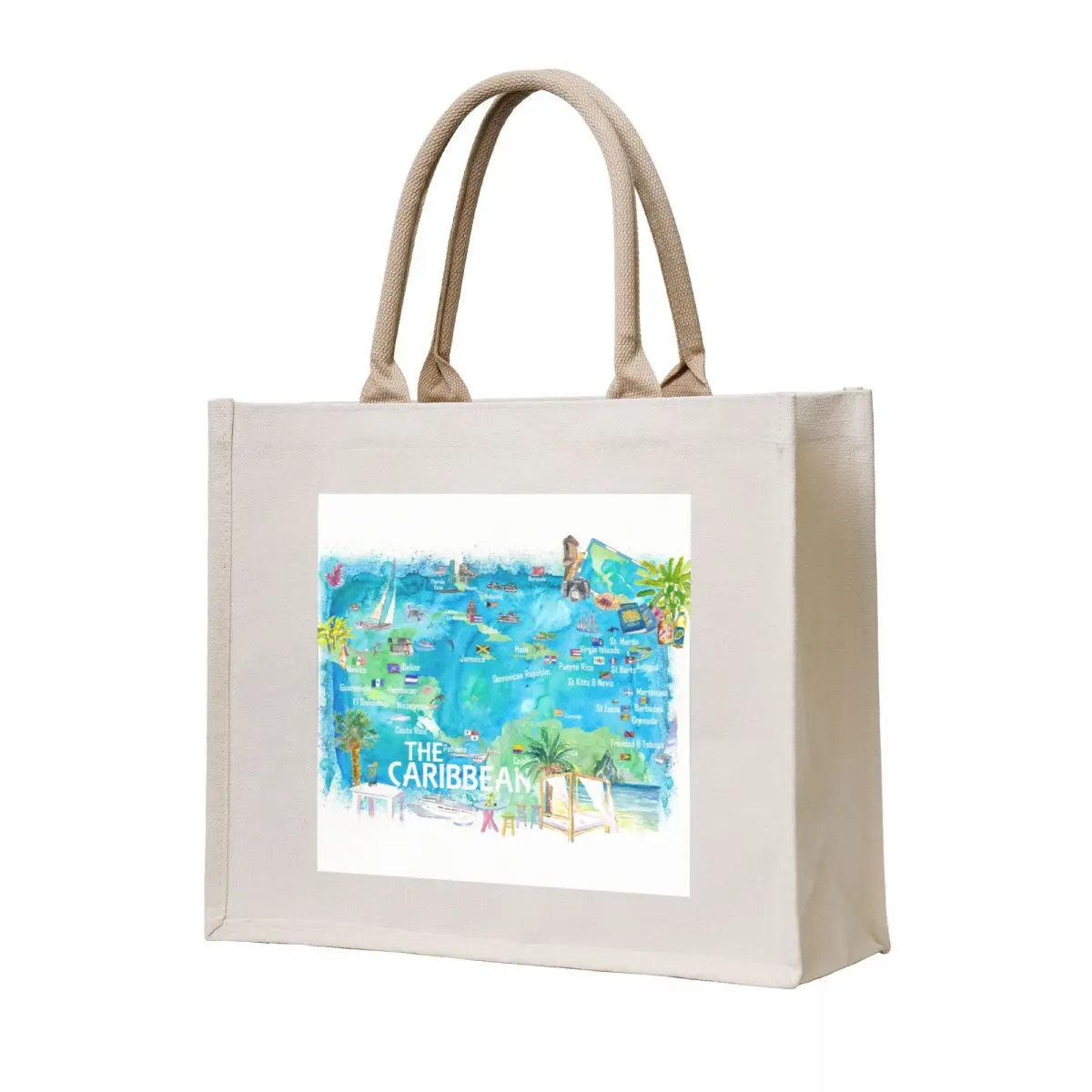 

Eastern and Western Caribbean Illustrated Travel Map with Landmarks Highlights and Impressions Tote Bag canvas bags