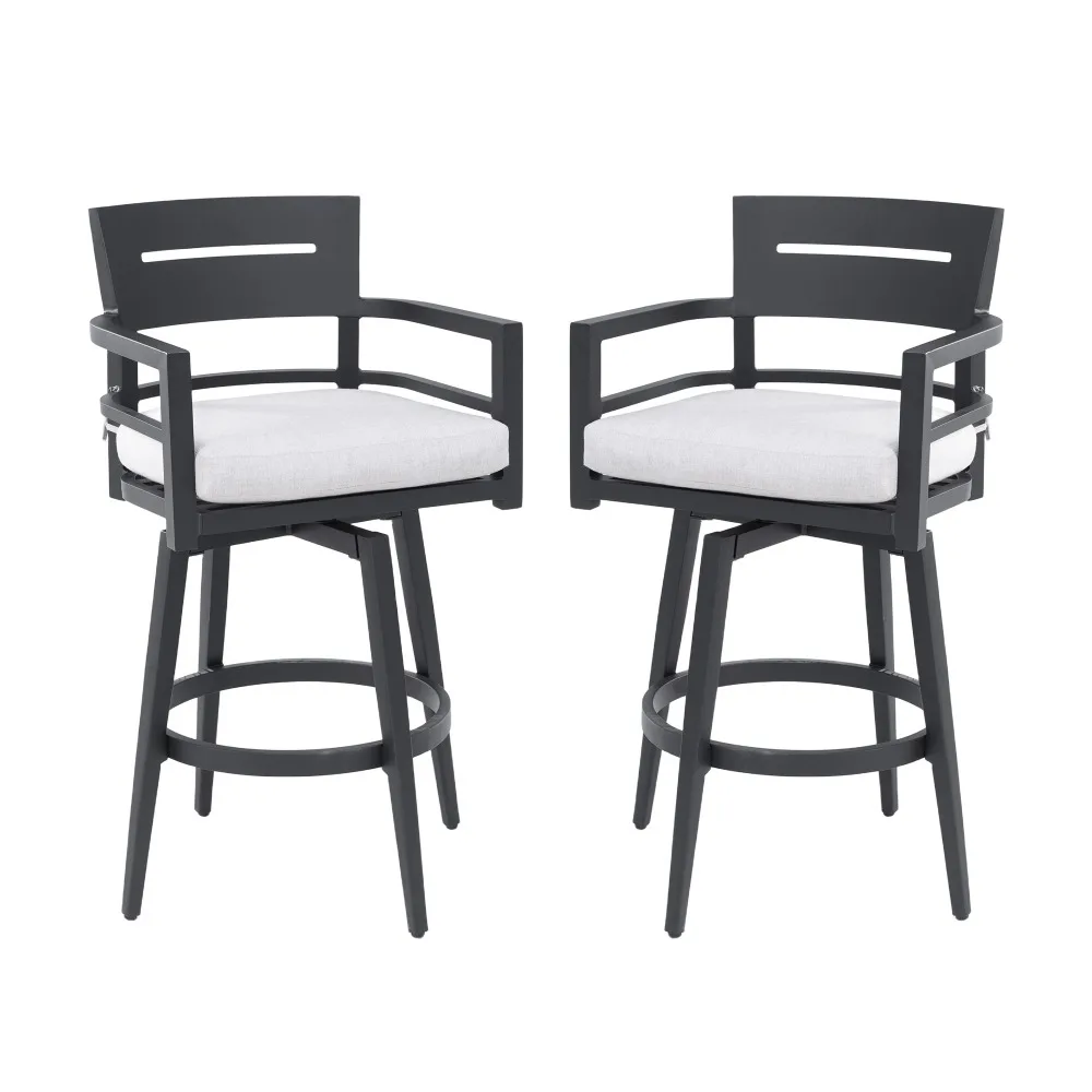 

Modern Outdoor 2-Piece Swivel Bar Chairs with Ember Black, 360° Swivel, Ergonomic Backrest & Armrests, Tapered Legs