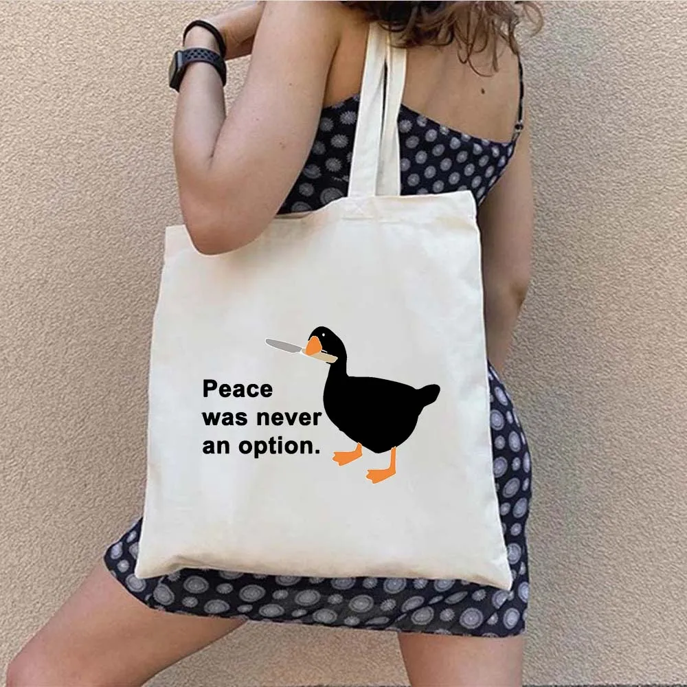 Funny Honk Untitled Goose Game Hoppy Frog Pingu Duck Cartoon Animal Men Women Canvas Shoulder Handbag Tote Shopper Shopping Bags