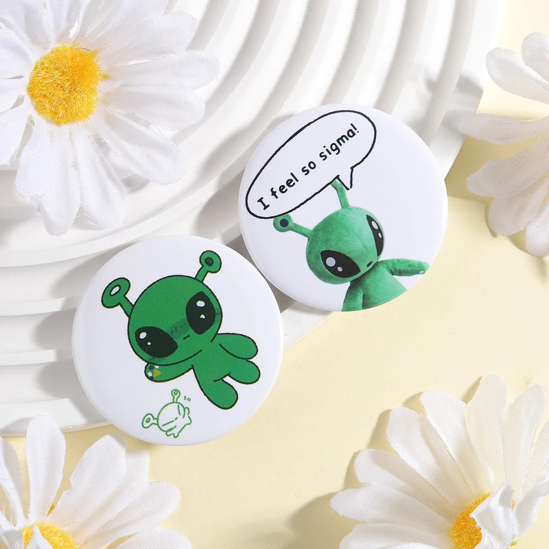 Cartoon Green Sigma Alien Tinplate Soft Button Pin Anime Green Alien I Feel So Sigma Brooch Lapel Badge Jewelry Gift for Friends