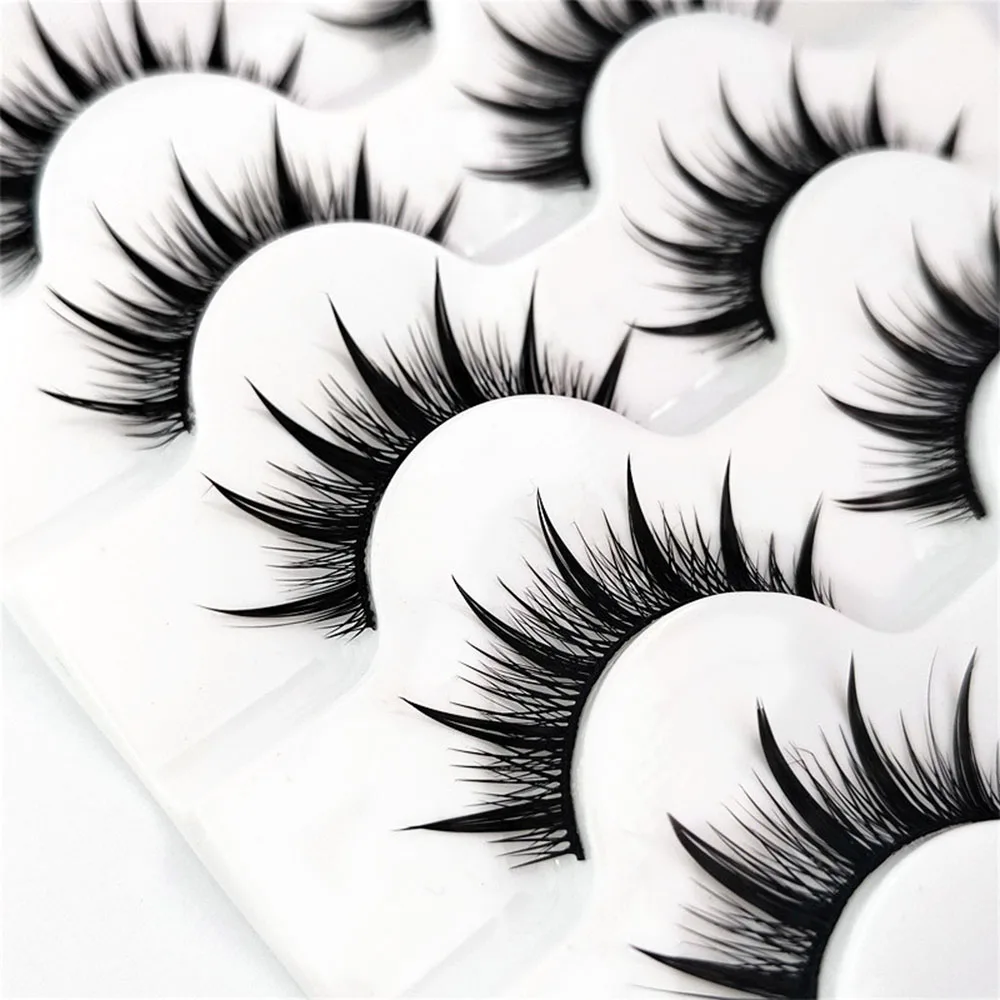 JKX Manga Thick False Eyelashes Cross Curling Lash Extension 3D Thai Style Wet Lashes Natural Fairy Sharp Mink Fake Lashes