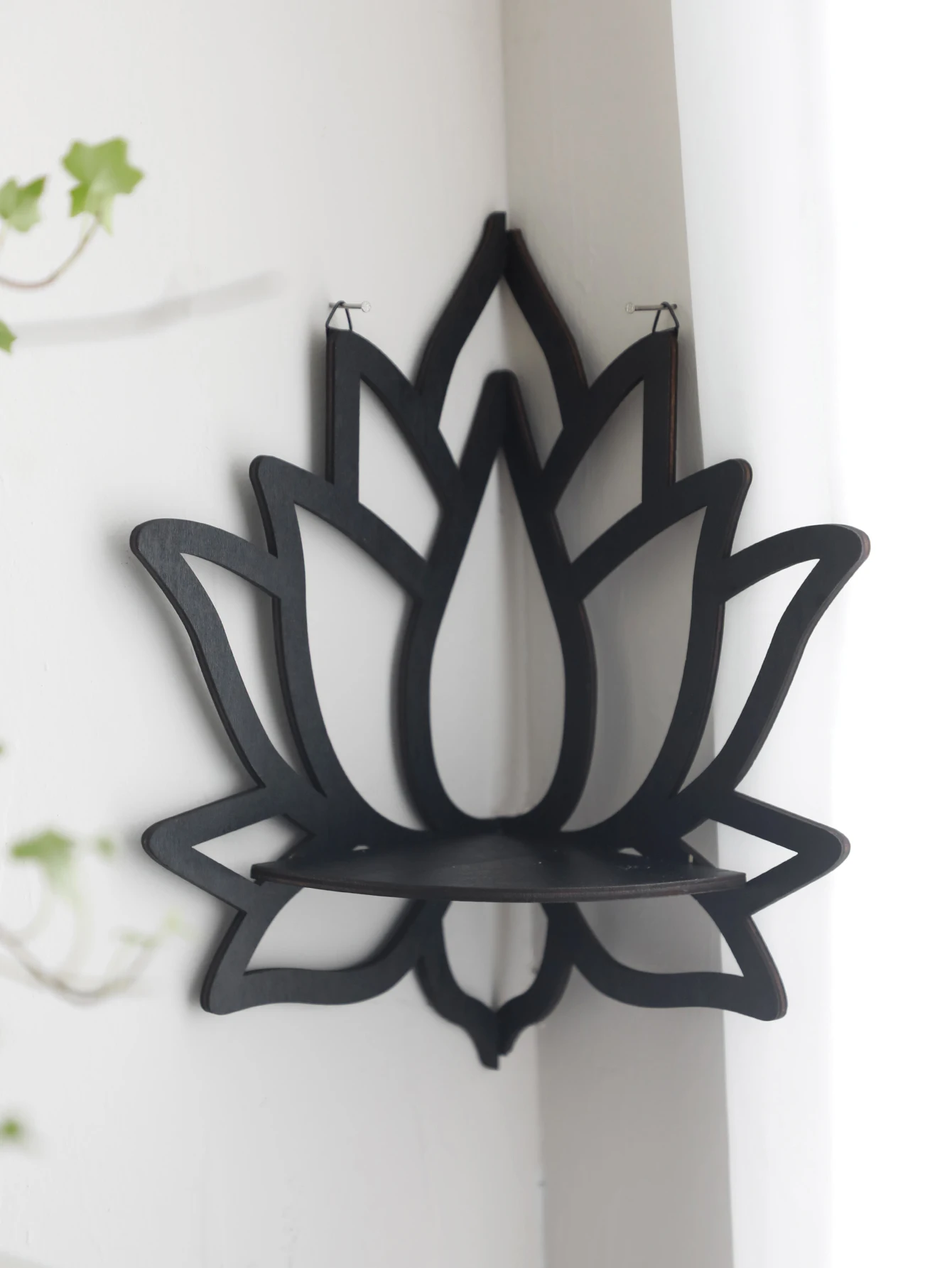 Wooden Lotus Hollow Wall Mounted Shelf, Floating Display Rack for Candle Essential Oil Crystal, Boho Home Corner Wall Decor